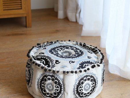 Black Embroidered Pouffe Online