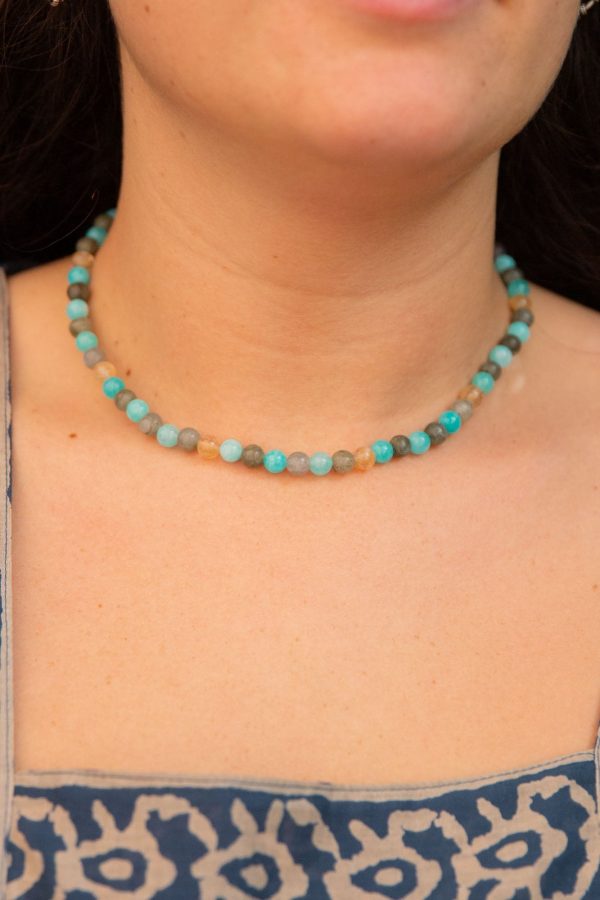 Aqua Labradorite Beaded Necklace Discount