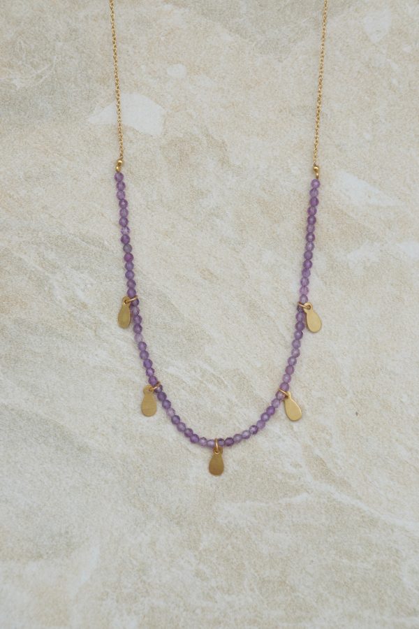 Amethyst Necklace with Gold Charms For Cheap