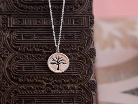 Silver Tree Disc Necklace Online now