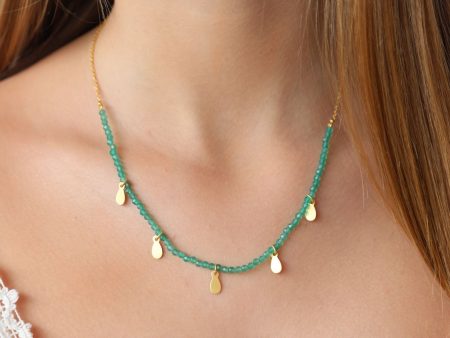 Green Onyx Necklace with Gold Charms Sale