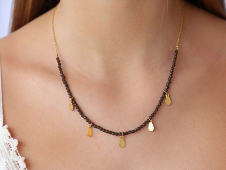 Smoky Quartz Necklace with Gold Charms Hot on Sale