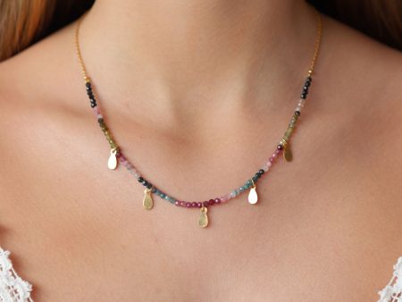 Tourmaline Necklace with Gold Charms Online Hot Sale