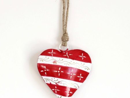 Large Red and White Striped Painted Heart Sale