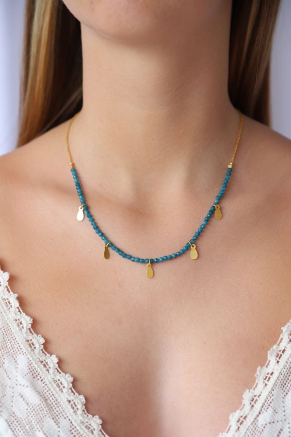 Apatite Necklace with Gold Charms Online now