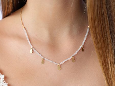 Rainbow Moonstone Necklace with Gold Charms on Sale