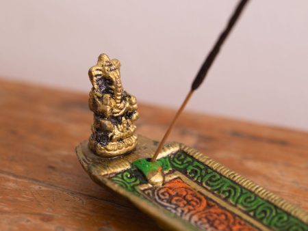 Coloured Leaf With Ganesh Incense Holder Hot on Sale