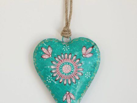 Large Turquoise Painted Heart Discount