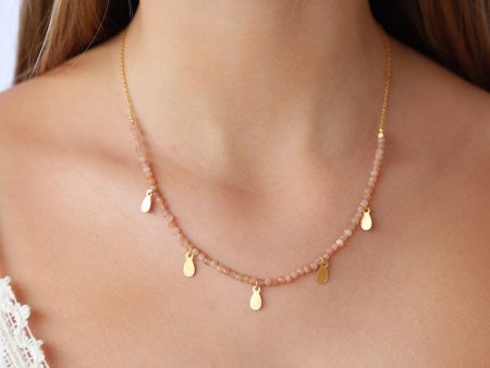 Sunstone Necklace with Gold Charms Online Sale