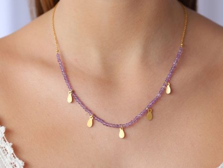 Amethyst Necklace with Gold Charms For Cheap