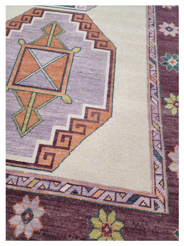 Artisan Blossom  Ivory Aubergine Traditional Knotted Rug Sale