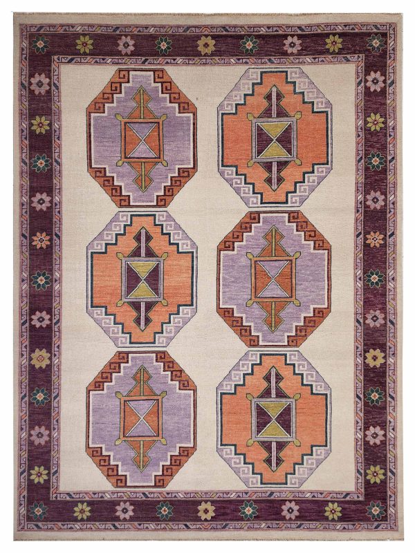 Artisan Blossom  Ivory Aubergine Traditional Knotted Rug Sale