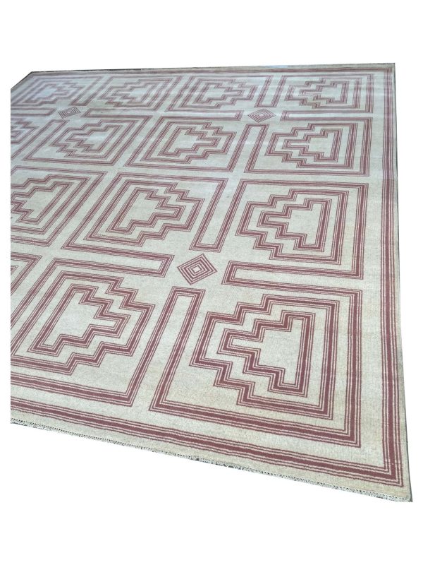 Artisan Blossom-2  Pink White Modern Knotted Rug For Sale