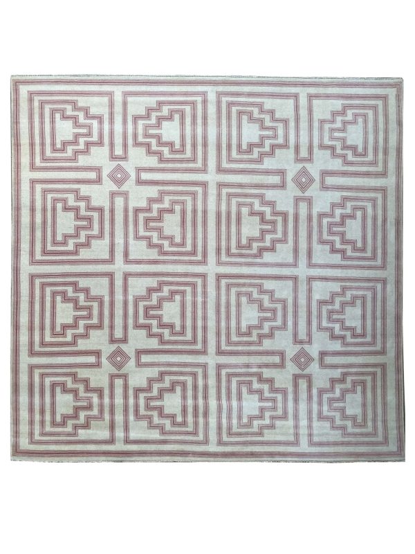 Artisan Blossom-2  Pink White Modern Knotted Rug For Sale