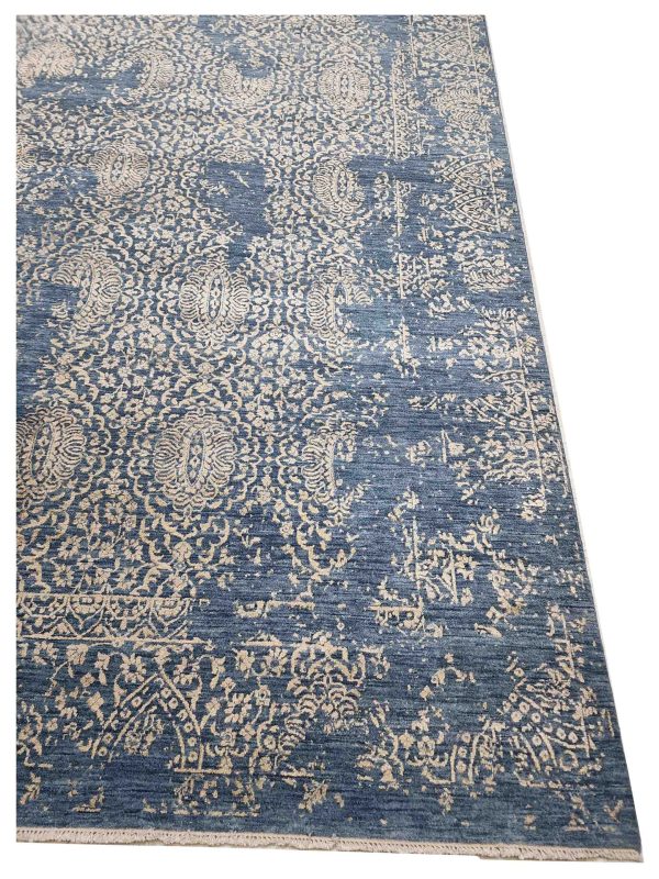 Artisan Bloom  Blue Beige Transitional Knotted Rug Hot on Sale