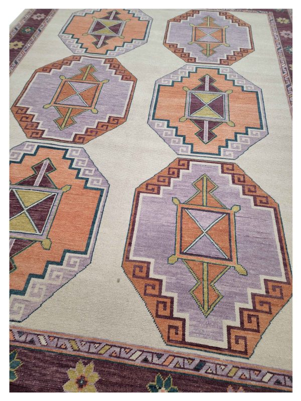 Artisan Blossom  Ivory Aubergine Traditional Knotted Rug Sale