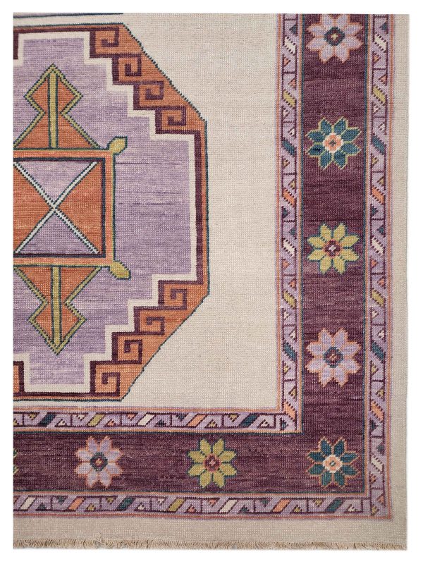 Artisan Blossom  Ivory Aubergine Traditional Knotted Rug Sale