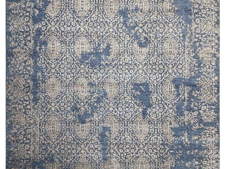 Artisan Bloom  Blue Beige Transitional Knotted Rug Hot on Sale