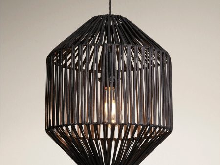 Boho Rattan Ceiling Pendant Light - 12 Inch - Diamond - Black For Discount