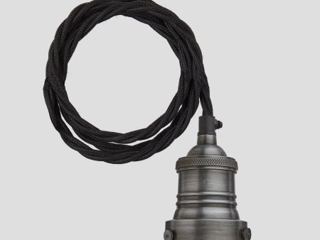 Brooklyn Cord Set ES E27 Bulb Holder - Pewter & Fabric Flex - 2m - Without Ceiling Rose Supply