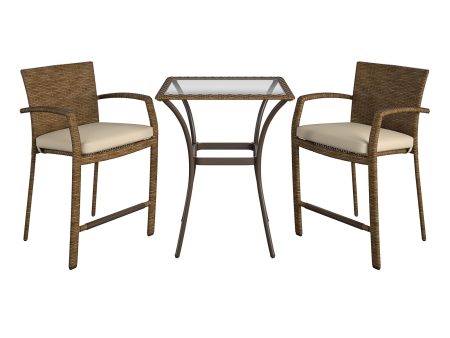 3 Piece High Top Bistro Wicker Patio Table and Chairs Set For Cheap