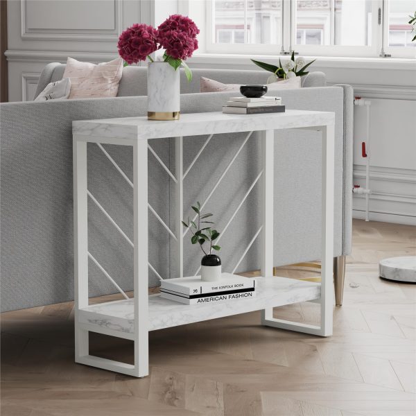 Brielle Console Table with 2 Shelves and Metal Base on Sale