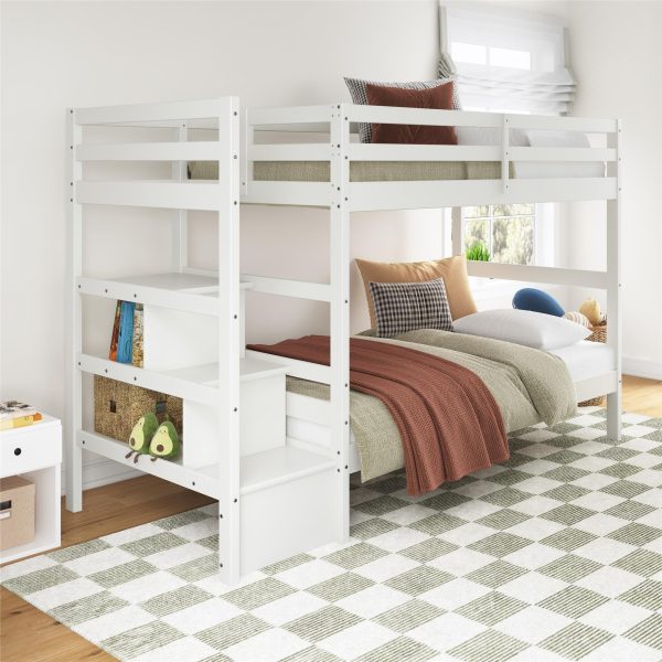 Zaire Wood Bunk Bed with Stairs and Shelves Online now