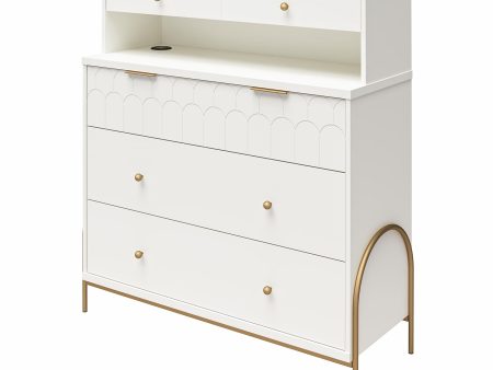 Anastasia 4 Drawer Dresser with Hutch, Scalloped Detail and Gold Accents Fashion