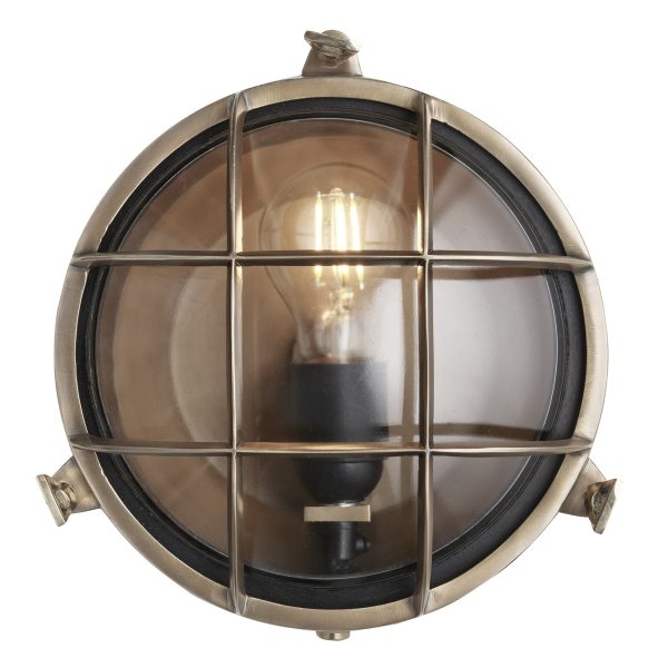 8 Inch Solid Brass Bulkhead Outdoor & Bathroom Round Wall Light with Versatile Side & Rear Wiring Options Cheap