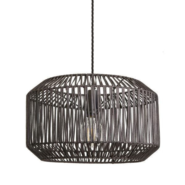 Boho Rattan Ceiling Pendant Light - 18 Inch - Drum - Black Online now