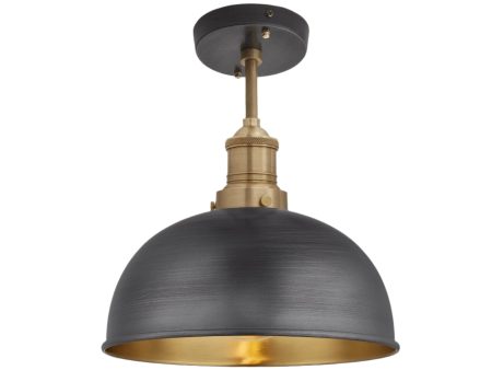 Brooklyn Dome Flush Mount - 8 Inch - Pewter & Brass Hot on Sale