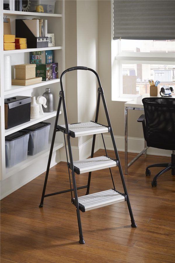 Three Step Folding Step Stool with Rubber Hand Grip For Sale