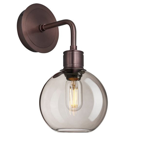 Albany Smoked Glass Globe Single Wall Light - 7 Inch - Mocha Online