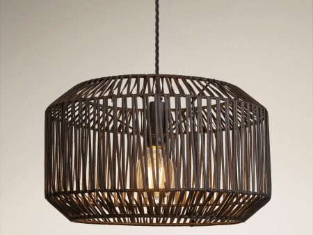 Boho Rattan Ceiling Pendant Light - 18 Inch - Drum - Black Online now