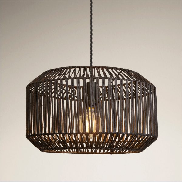 Boho Rattan Ceiling Pendant Light - 18 Inch - Drum - Black Online now