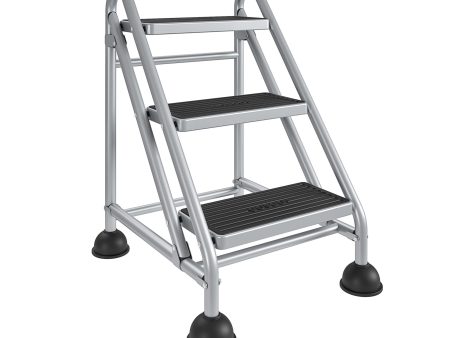 3 Step Commercial Rolling Step Ladder with Suction Cup Stabalizers Fashion