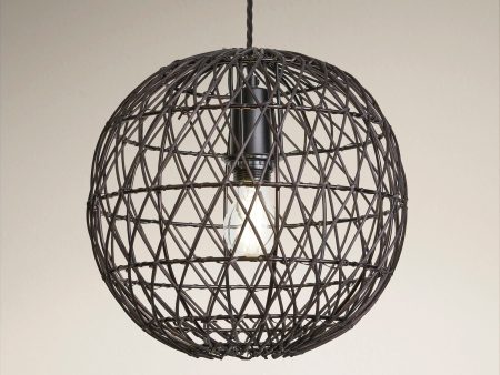 Coastal Rattan Ceiling Pendant Light - 12 inch - Globe - Black For Sale