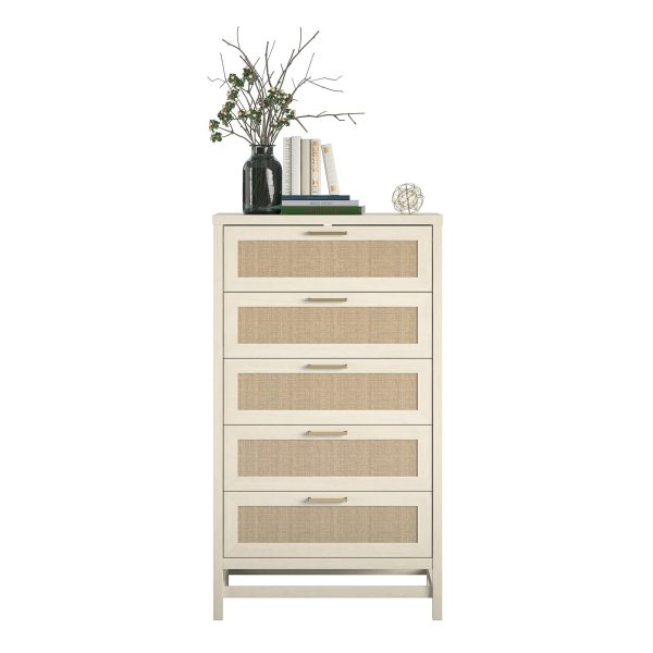 Lennon 5 Drawer Dresser with Faux Rattan and Gold Metal Handles Sale