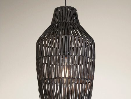 Boho Rattan Ceiling Pendant Light - 11 Inch - Vase - Black Supply