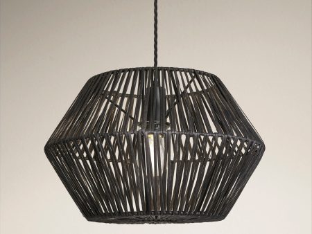 Boho Rattan Ceiling Pendant Light - 15 Inch - Hex - Black For Discount