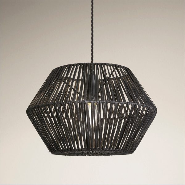 Boho Rattan Ceiling Pendant Light - 15 Inch - Hex - Black For Discount