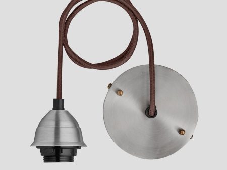 Old Factory Cord Set ES E27 Small Bulb Holder - Brown Flex - Light Pewter Holder For Discount