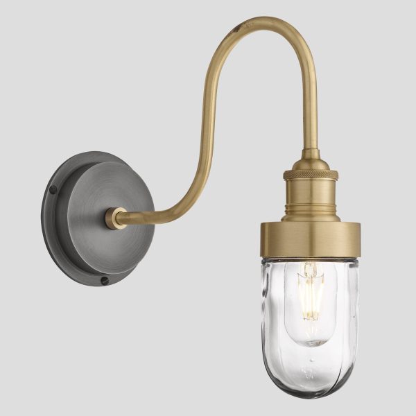 Swan Neck Outdoor & Bathroom Wall Light - Brass - Tube Glass For Discount