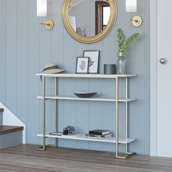 Olten Console Sofa Table with 3 Open Shelves and Metal Frame For Discount