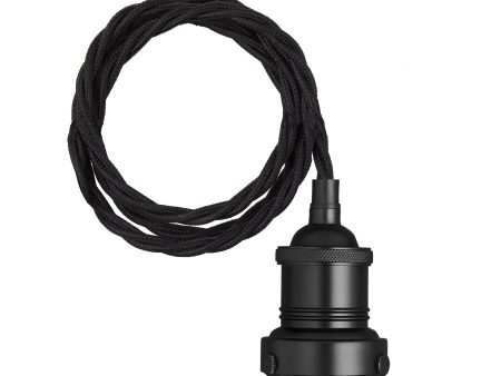 Brooklyn Cord Set ES E27 Bulb Holder - Black & Fabric Flex - 2m - Without Ceiling Rose Cheap