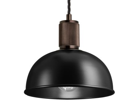 Ribbed Dome Pendant - 8 Inch - Black For Cheap