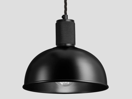 Knurled Dome Pendant Light - 8 Inch - Black For Sale