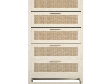 Lennon 5 Drawer Dresser with Faux Rattan and Gold Metal Handles Sale