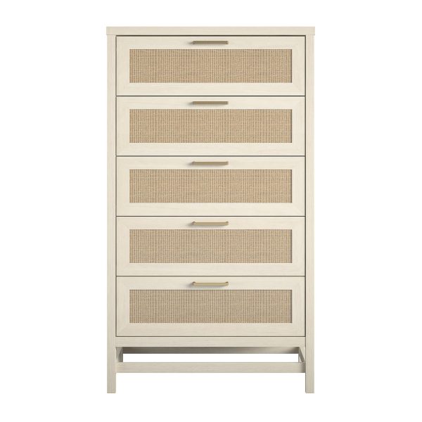 Lennon 5 Drawer Dresser with Faux Rattan and Gold Metal Handles Sale