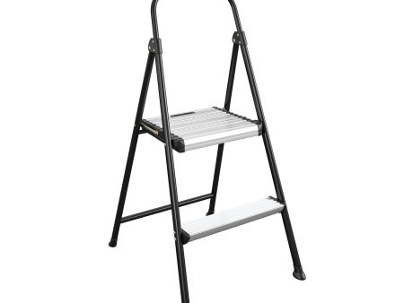 COSCO 2-Step Aluminum Folding Step Stool with Rubber Hand Grip (Black) Online now